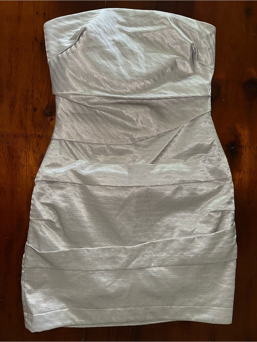 Animale Strapless Shimmering Silver Sheath Dress